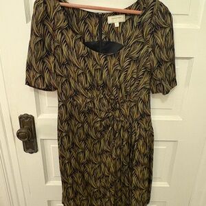 Moulinette Soeurs Black and Gold Feather Mini Dress